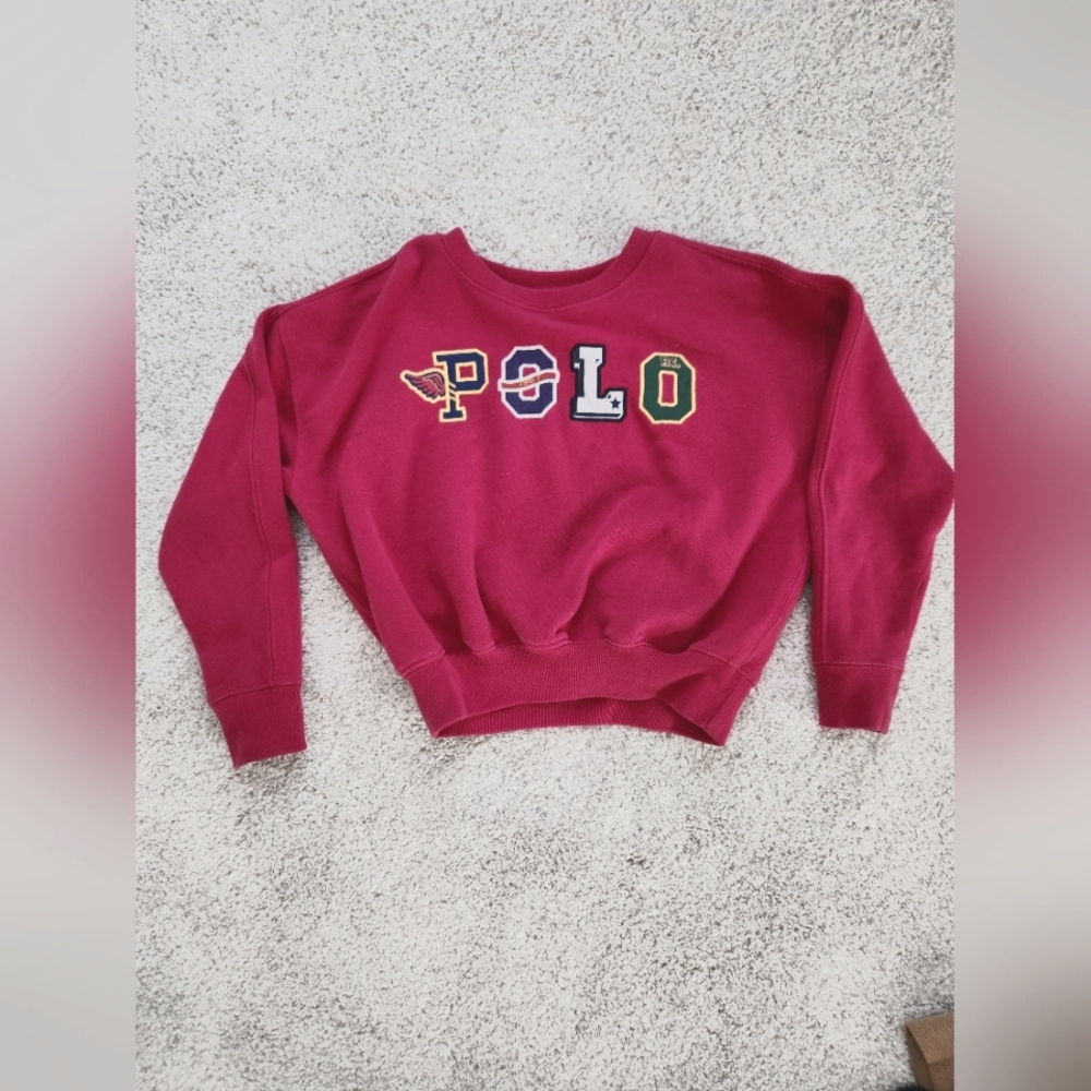 Girls Fuschia/Hot Pink Ralph Lauren Polo Logo Fleece Pullover Sweatshirt